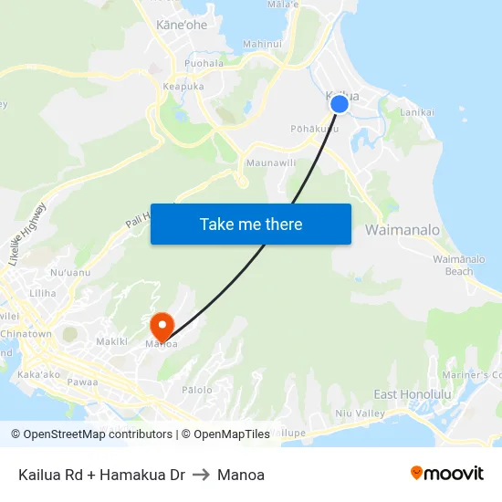 Kailua Rd + Hamakua Dr to Manoa map
