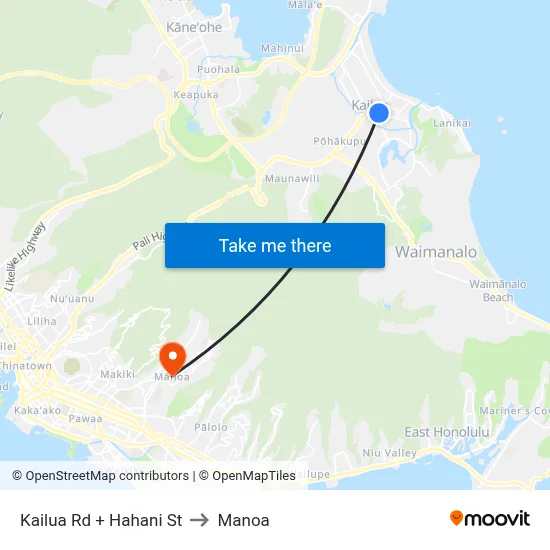 Kailua Rd + Hahani St to Manoa map