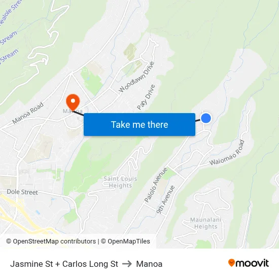 Jasmine St + Carlos Long St to Manoa map