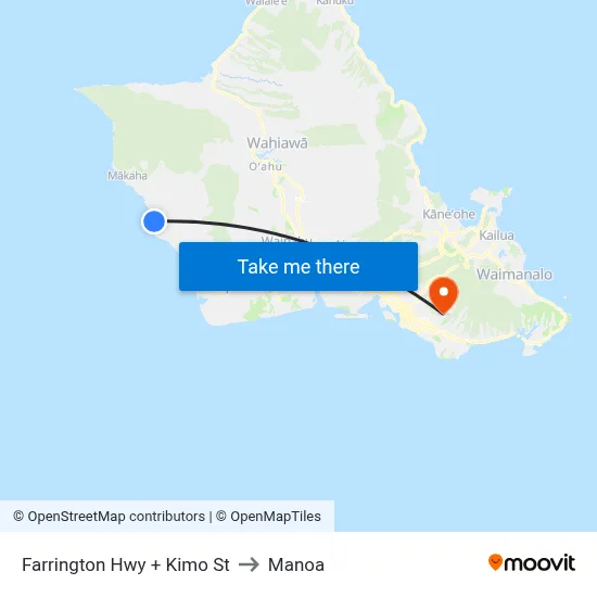 Farrington Hwy + Kimo St to Manoa map