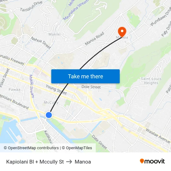 Kapiolani Bl + Mccully St to Manoa map