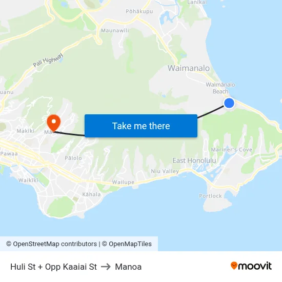 Huli St + Opp Kaaiai St to Manoa map