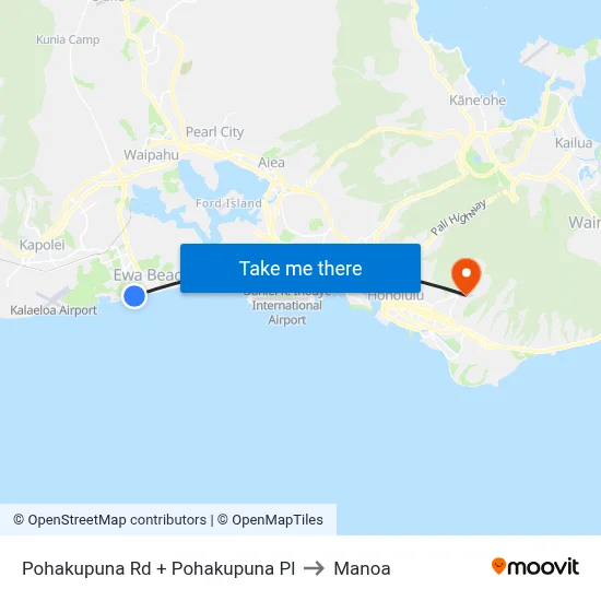 Pohakupuna Rd + Pohakupuna Pl to Manoa map