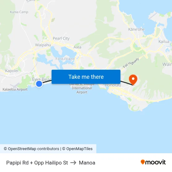 Papipi Rd + Opp Hailipo St to Manoa map