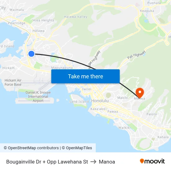 Bougainville Dr + Opp Lawehana St to Manoa map
