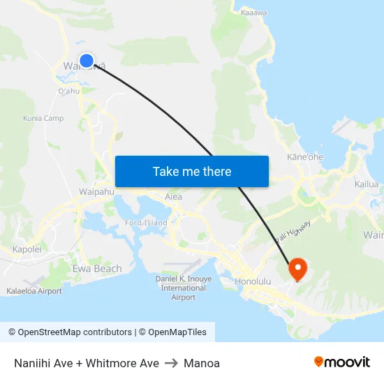 Naniihi Ave + Whitmore Ave to Manoa map
