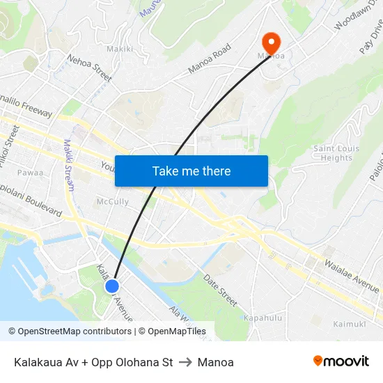 Kalakaua Av + Opp Olohana St to Manoa map