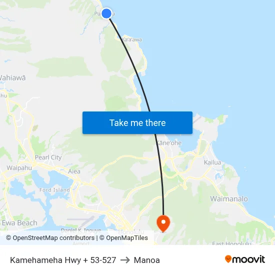 Kamehameha Hwy + 53-527 to Manoa map