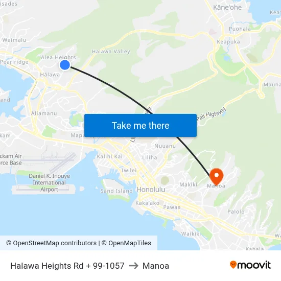 Halawa Heights Rd + 99-1057 to Manoa map
