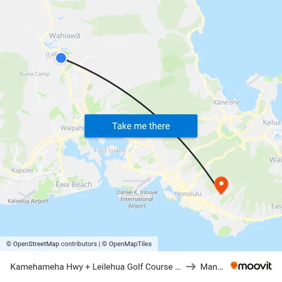 Kamehameha Hwy + Leilehua Golf Course Rd to Manoa map