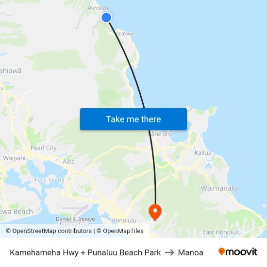 Kamehameha Hwy + Punaluu Beach Park to Manoa map