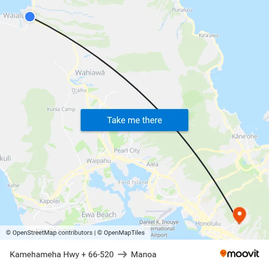 Kamehameha Hwy + 66-520 to Manoa map