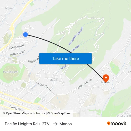 Pacific Heights Rd + 2761 to Manoa map