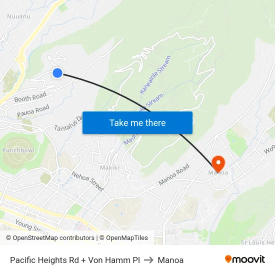 Pacific Heights Rd + Von Hamm Pl to Manoa map