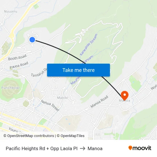 Pacific Heights Rd + Opp Laola Pl to Manoa map