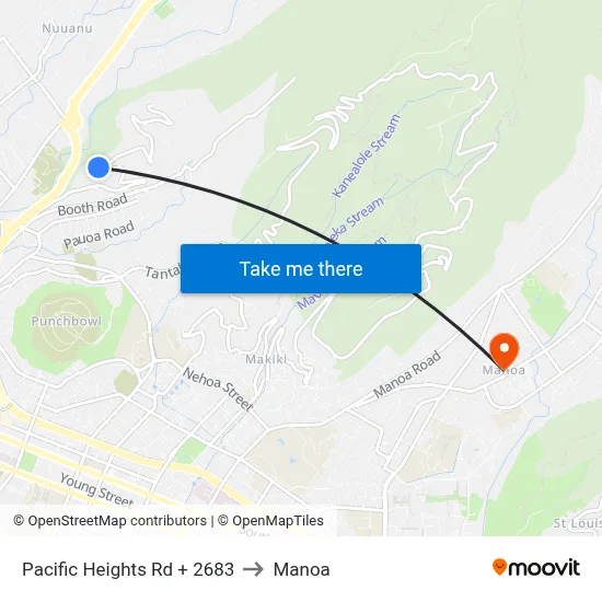 Pacific Heights Rd + 2683 to Manoa map