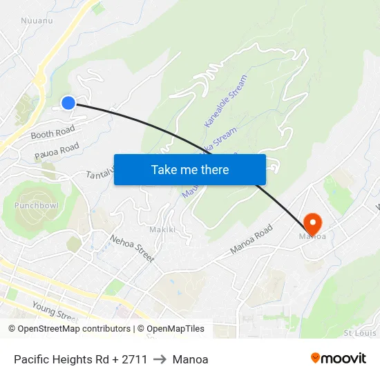 Pacific Heights Rd + 2711 to Manoa map