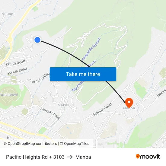 Pacific Heights Rd + 3103 to Manoa map