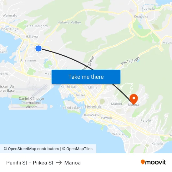 Punihi St + Piikea St to Manoa map
