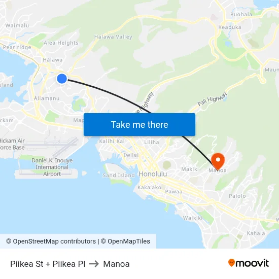 Piikea St + Piikea Pl to Manoa map