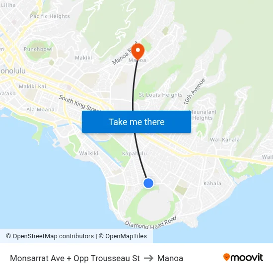 Monsarrat Ave + Opp Trousseau St to Manoa map