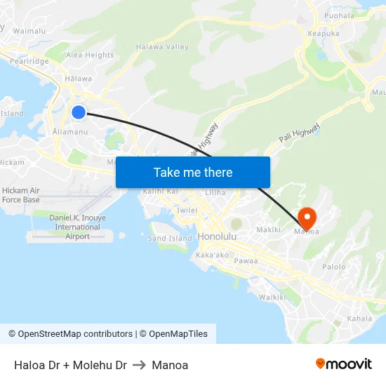 Haloa Dr + Molehu Dr to Manoa map