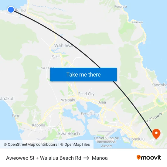 Aweoweo St + Waialua Beach Rd to Manoa map