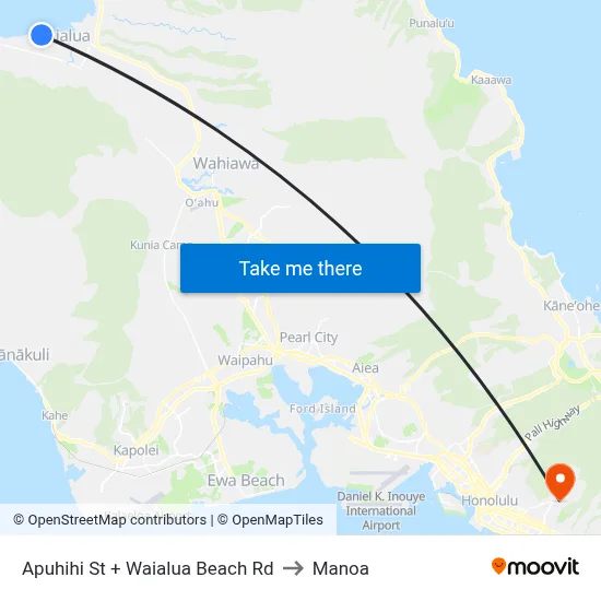 Apuhihi St + Waialua Beach Rd to Manoa map