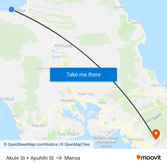 Akule St + Apuhihi St to Manoa map