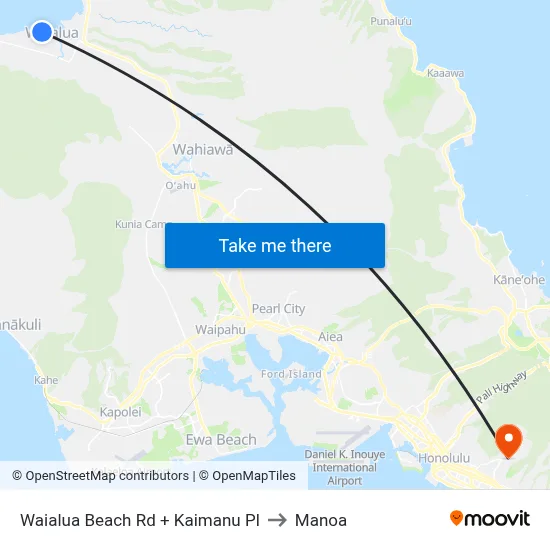Waialua Beach Rd + Kaimanu Pl to Manoa map