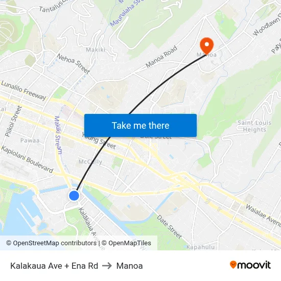 Kalakaua Ave + Ena Rd to Manoa map