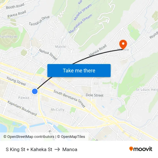 S King St + Kaheka St to Manoa map