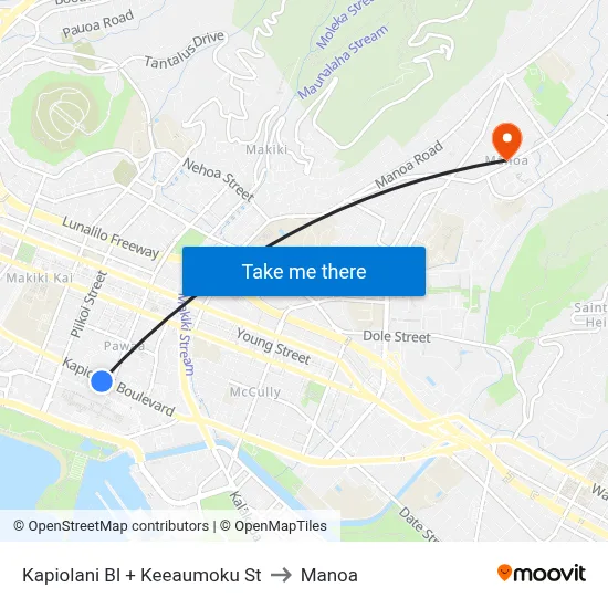 Kapiolani Bl + Keeaumoku St to Manoa map