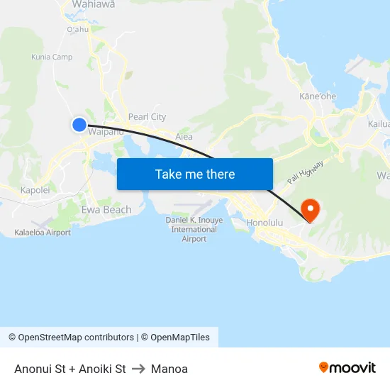 Anonui St + Anoiki St to Manoa map