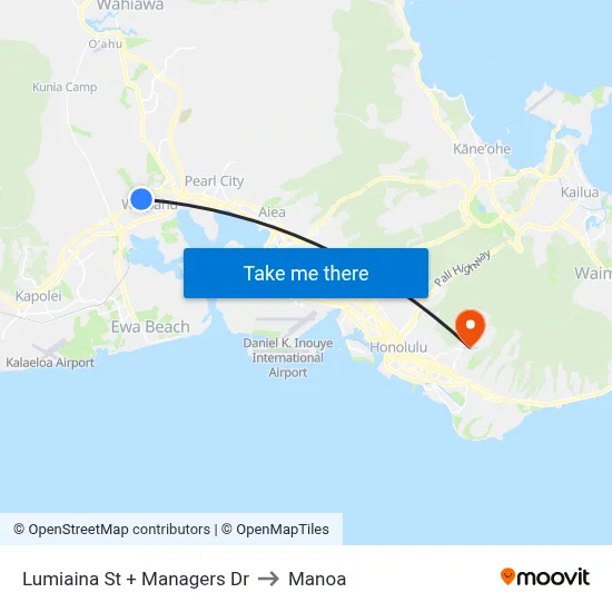 Lumiaina St + Managers Dr to Manoa map