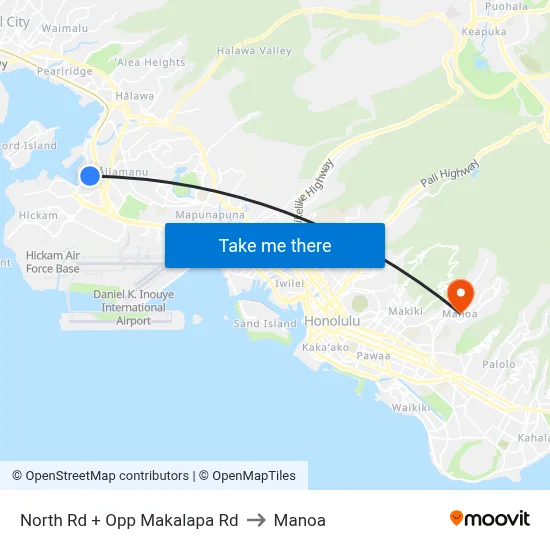 North Rd + Opp Makalapa Rd to Manoa map