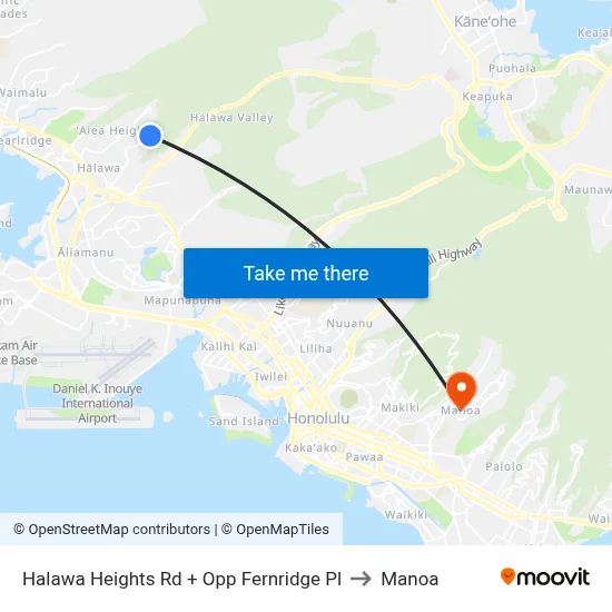 Halawa Heights Rd + Opp Fernridge Pl to Manoa map
