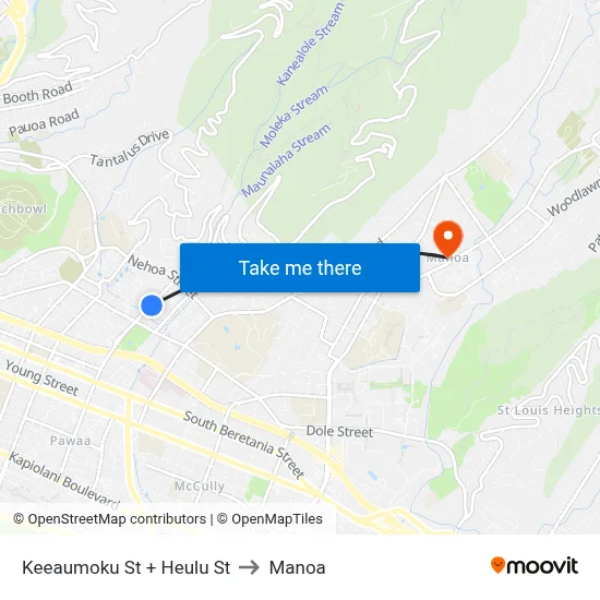 Keeaumoku St + Heulu St to Manoa map