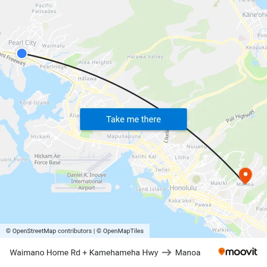 Waimano Home Rd + Kamehameha Hwy to Manoa map