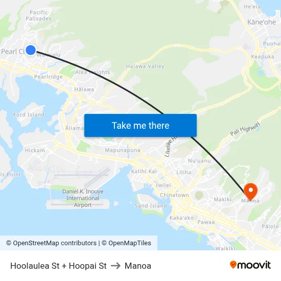 Hoolaulea St + Hoopai St to Manoa map