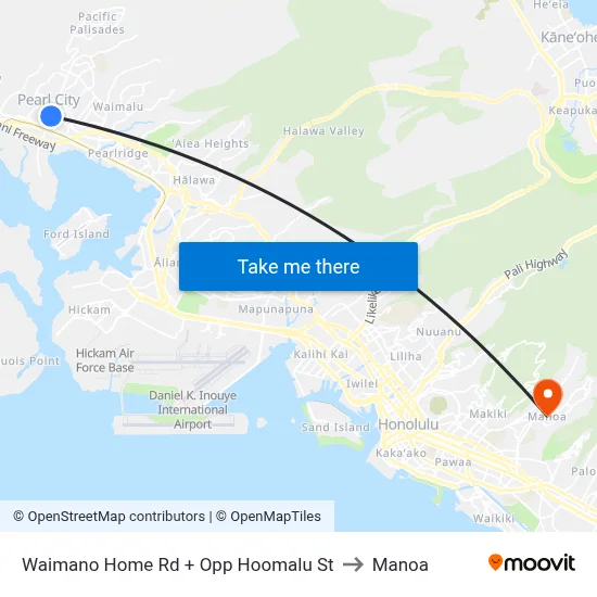 Waimano Home Rd + Opp Hoomalu St to Manoa map