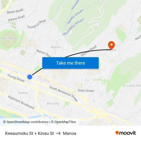 Keeaumoku St + Kinau St to Manoa map