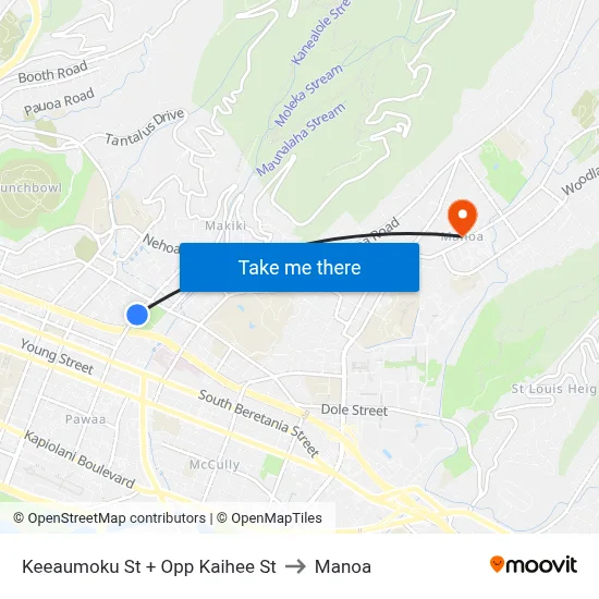 Keeaumoku St + Opp Kaihee St to Manoa map