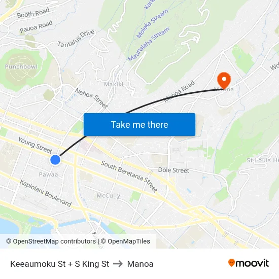 Keeaumoku St + S King St to Manoa map