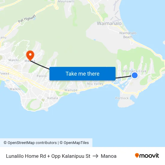 Lunalilo Home Rd + Opp Kalanipuu St to Manoa map