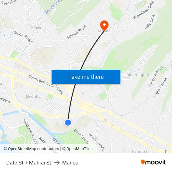 Date St + Mahiai St to Manoa map