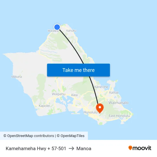 Kamehameha Hwy + 57-501 to Manoa map