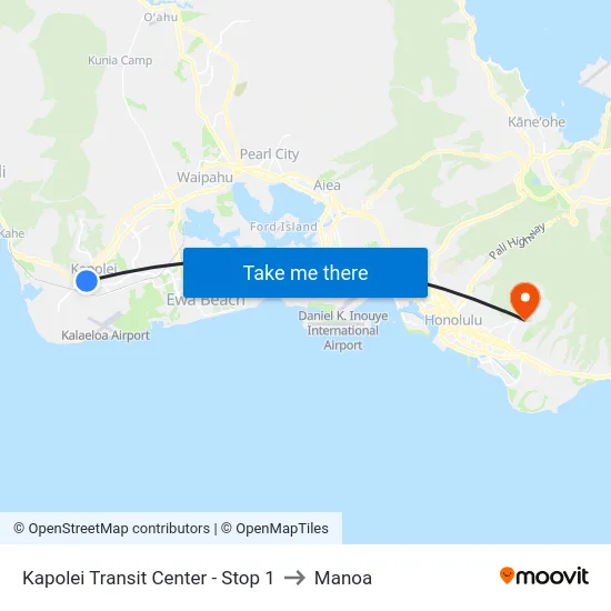 Kapolei Transit Center - Stop 1 to Manoa map