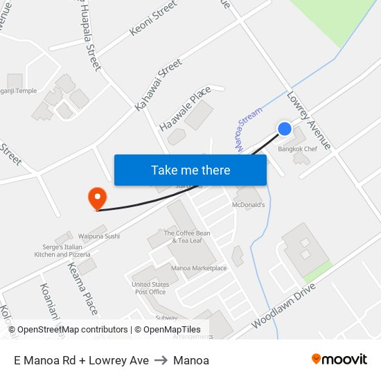 E Manoa Rd + Lowrey Ave to Manoa map