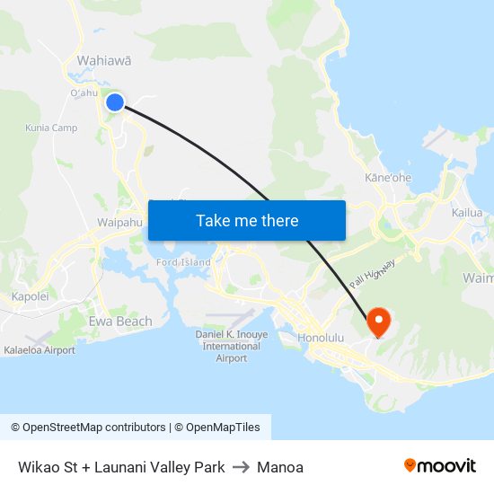 Wikao St + Launani Valley Park to Manoa map